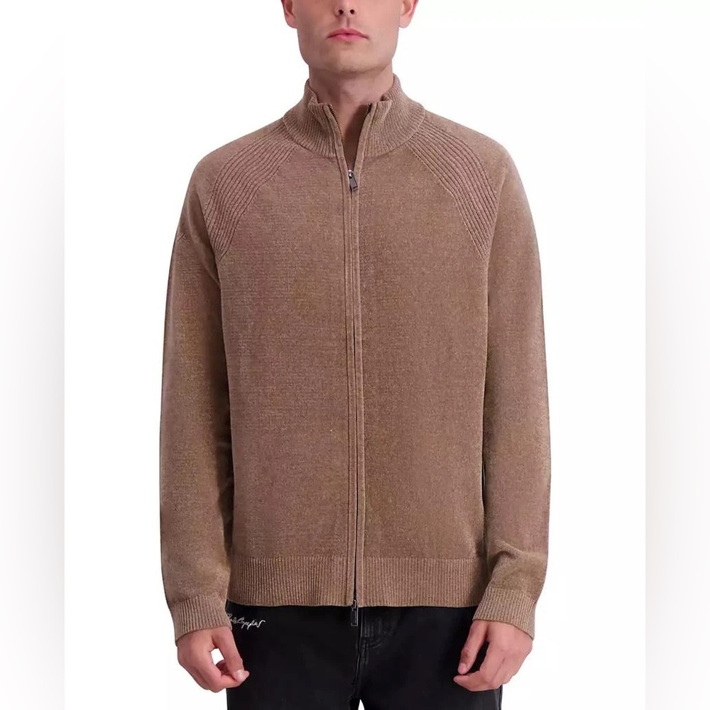 KARL LAGERFELD PARIS Men's Full-Zip Brown Knit Sweater Size XXL NEW